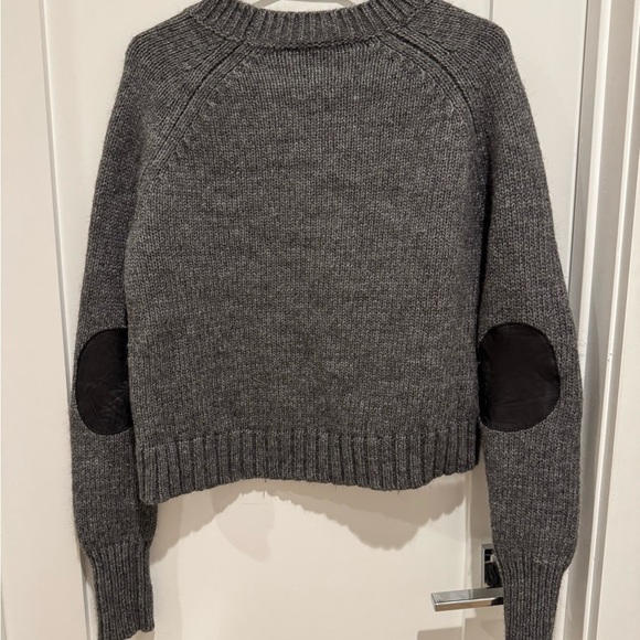 Pam & Gela Elbow Patch Cropped Knit Sweatert Petite P gray. D - Picture 8 of 9